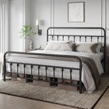 Yaheetech Classic Metal Platform Bed Frame Mattress Foundation with Victorian Style Iron-Art Headboard/Footboard/Under Bed Storage/No Box Spring Needed/King Size Black Yaheetech