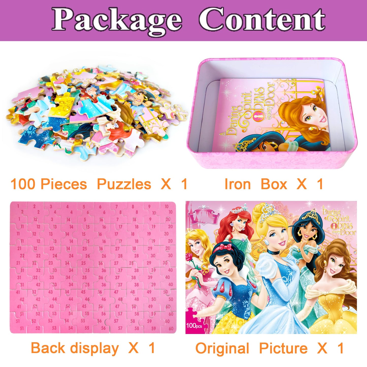 Puzzles for Kids Ages 4-8 100 Pieces Jigsaw Puzzles for Boys and Girls Educational Learning Puzzles in Metal Box.