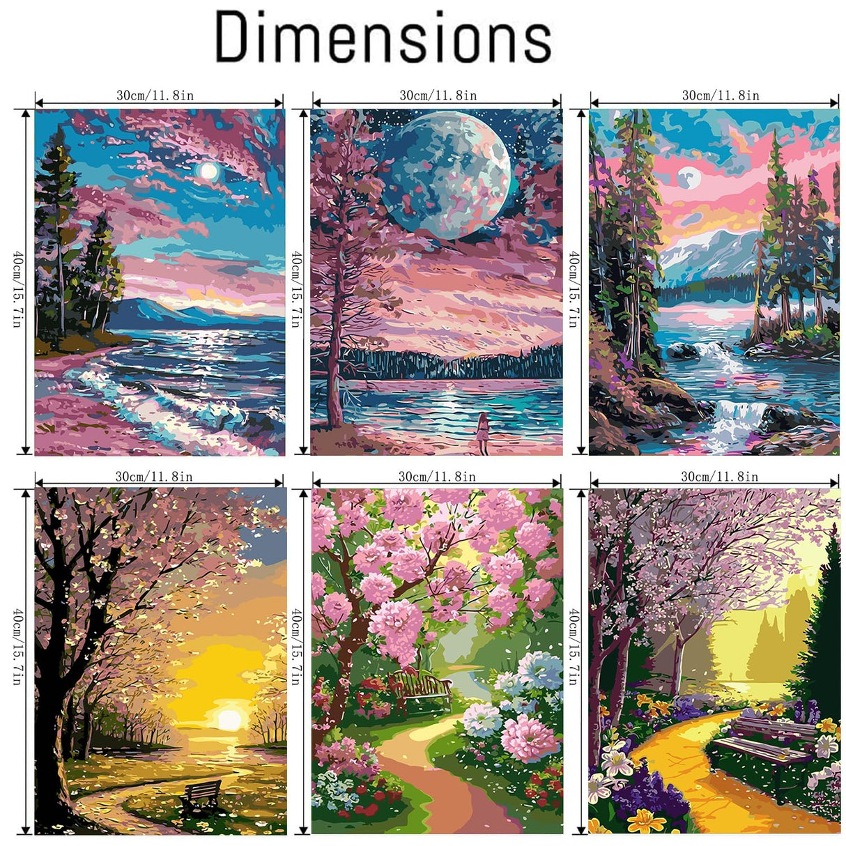 6 Pack Natural Scenery paint by numbers kit for adults,Pink Painting Unframed Easy Acrylic on Canvas11.8x15.7Inch, Acrylic Paint Kit for Adults Beginners,Paint by Numbers Canvas for Home Wall Decor RYMILIE