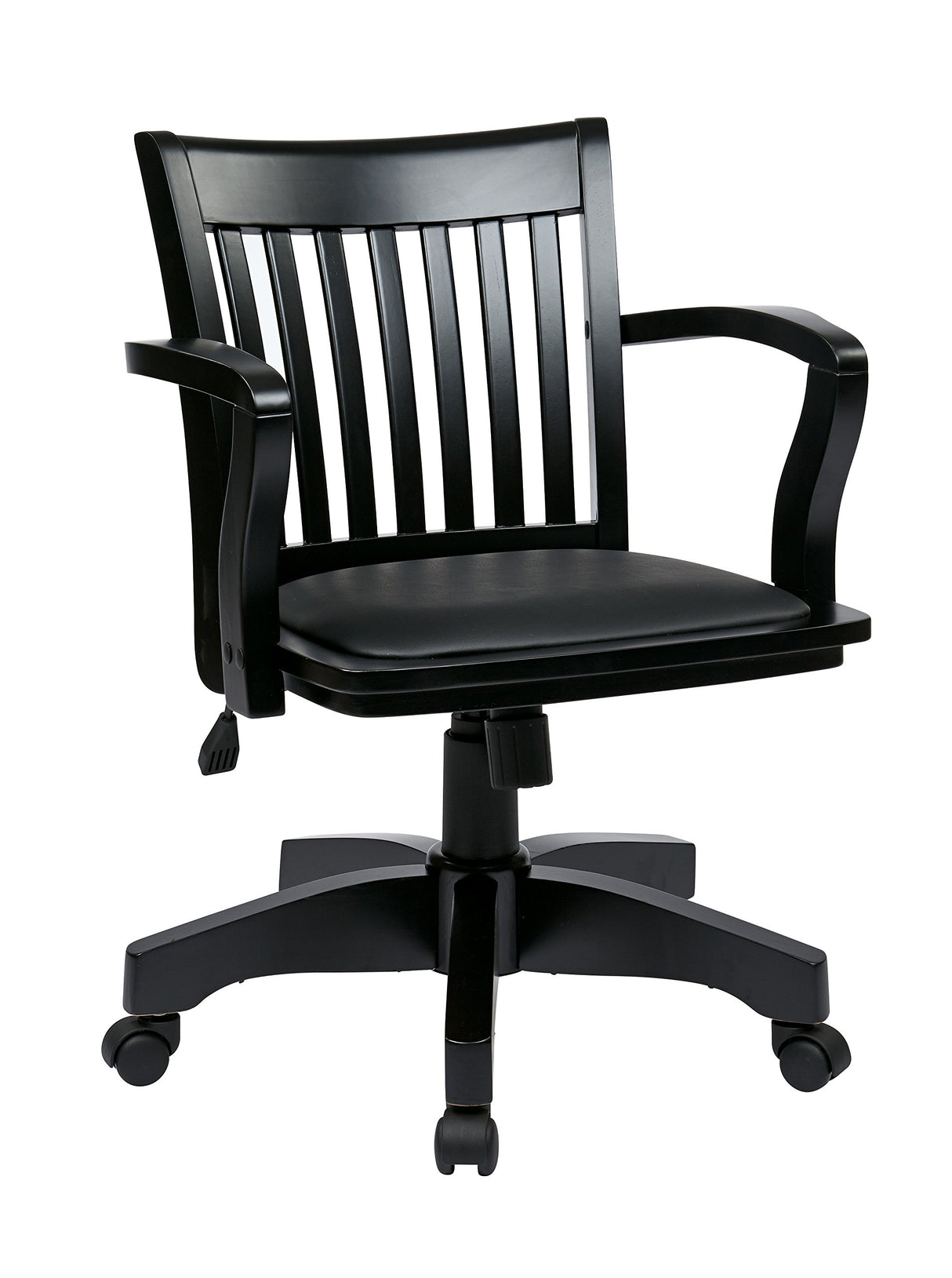 OSP Home Furnishings Deluxe Wood Banker's Desk Chair with Padded Seat, Adjustable Height and Locking Tilt, Black Finish and Black Vinyl Office Star Products