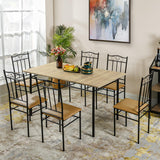 Homy Casa 7-Piece Modern Dining Set for 6, 55.1" Square Table with PVC Soft-Cushion Seats, Space-Saving Design, Metal Frames, Ideal for Small Kitchens, Apartments, and Dining Rooms, Light Yellow Homy Casa