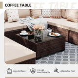 UPHA 9 Pieces Patio Furniture Sets Outdoor Sectional Sofa Wicker Conversation Couch for Decks, Backyards, Gardens, Brown Rattan, Beige Cushion UPHA