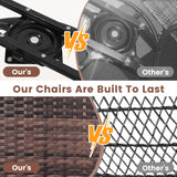 wildformers 2 Luxury Outdoor Swivel Wicker Glider Patio Chairs with Table Set, Overstuffed Washable Cushions, Ideal for Porch, Balcony, Deck, Brown Rattan and Red Cushions wildformers