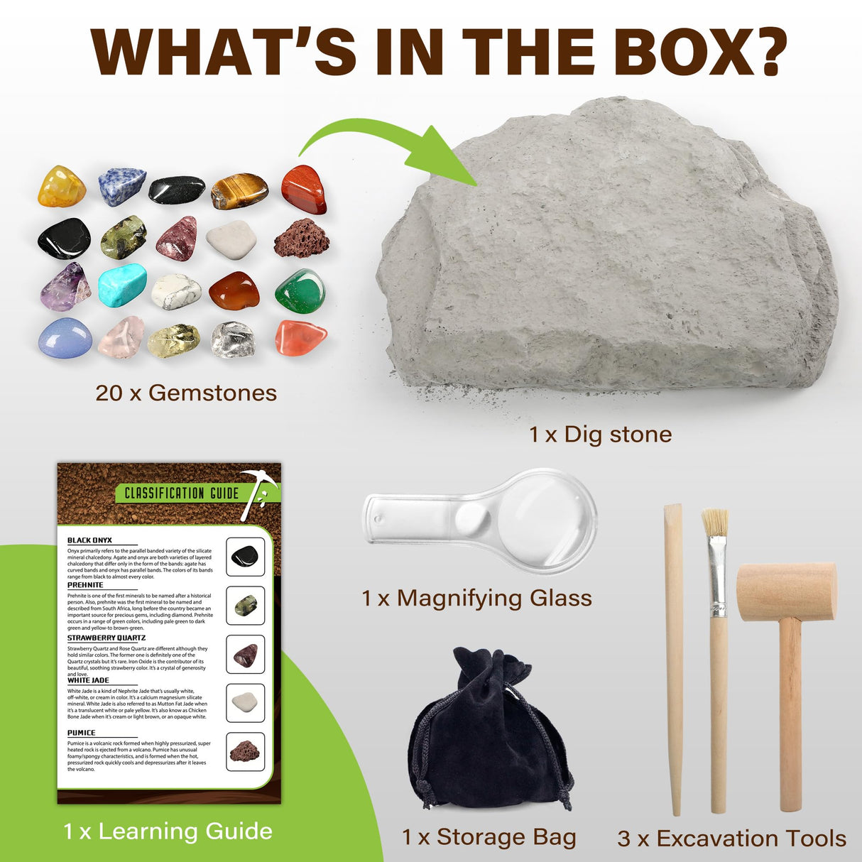LotFancy Gemstone Dig Kit, Excavate 20 Real Gems, Science Kit for Kids Age 8-12, Educational Toy, Birthday Gift for Boys Girls with Mining Tools LotFancy