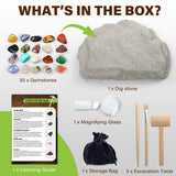 LotFancy Gemstone Dig Kit, Excavate 20 Real Gems, Science Kit for Kids Age 8-12, Educational Toy, Birthday Gift for Boys Girls with Mining Tools LotFancy