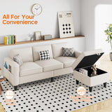 ZeeFu Convertible Sectional Sofa Couch: Beige 3 Seat L-Shaped Sectional Sofa Couches with Storage Ottoman - Modern Linen Fabric Small Sofa Couch Set for Living Room Office Small Space Apartment ZeeFu