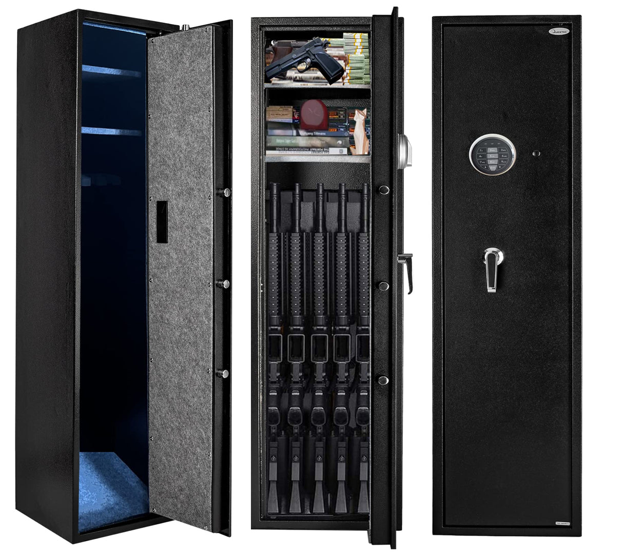 Quicktec Larger and Deeper Rifle Safe, New and Improved Gun Safe for 5-6 Rifles and Shotguns for Home, Quick Access Gun Storage Cabinet (w or w/o Scope) with Pistol Lockbox Silent Mode quicktec