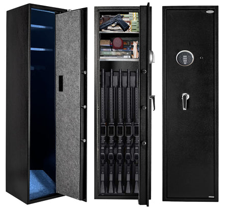 Quicktec Larger and Deeper Rifle Safe, New and Improved Gun Safe for 5-6 Rifles and Shotguns for Home, Quick Access Gun Storage Cabinet (w or w/o Scope) with Pistol Lockbox Silent Mode quicktec