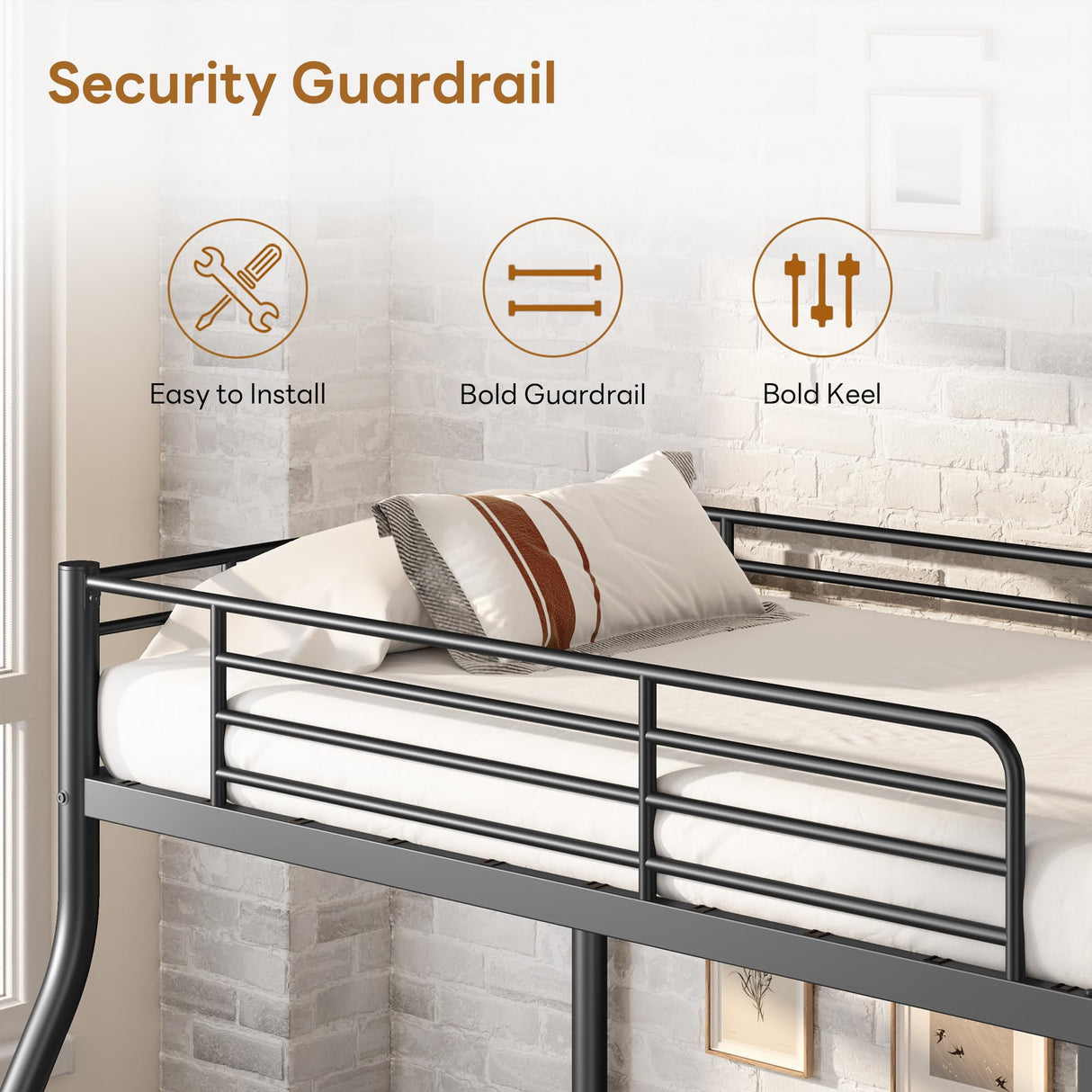 soges Metal Bunk Bed Twin Over Full Size with Ladder & Guardrail, Metal Bed Frame for Teens Adults, Heavy Duty Sturdy Bunk Beds, Black soges