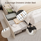 BRELTAM King Size Bed Frame with 4 Storage Drawers and Tufted Headboard Linen Upholstered Platform Bed Frame with Heavy Duty Wood Slats, No Box Spring Needed, Beige BRELTAM