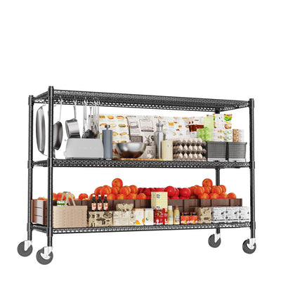 Heavy Duty Shelving, 51.6" H Garage Shelving Unit with Wheels, 3-Tier Garage Storage Shelves Metal Shelves Rack, Adjustable Industrial Shelving for Warehouse Storage, 60" W x 24" D x 51.6" H, Black