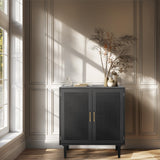 Finnhomy Sideboard Buffet Kitchen Storage Cabinet with Black Painted Rattan Decorated Doors, Dining Room, Hallway, Cupboard Console Table, Liquor/Accent Cabinet, 31.5X 15.8X 34.6 Inches, Black Finnhomy