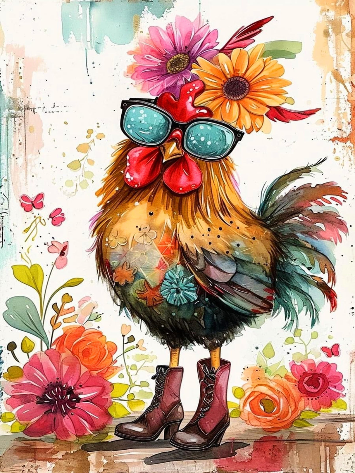 Ekuxom Chicken Diamond Painting,5D Full Drill Chicken Diamond Painting Kits,Animals Diamond Art Painting Kits Wall Decor 12x16inch, B11851 Ekuxom