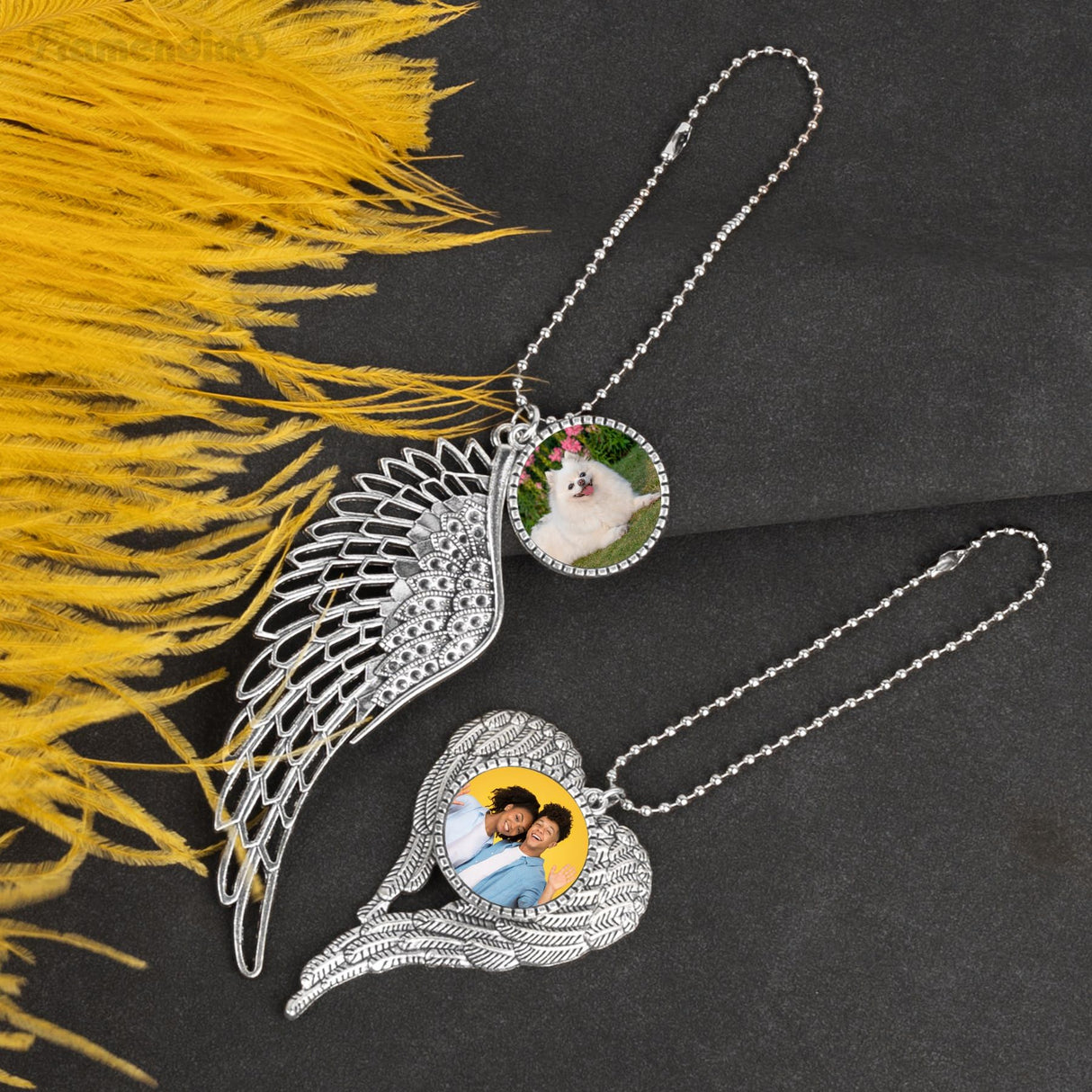 Framendino, 4 Pack Sublimation Blank Angel Wing Car Hanging Ornament Angel Wing Pendant Decoration Butterfly Photo Frame Ornament for Car Christmas Tree Decor Framendino