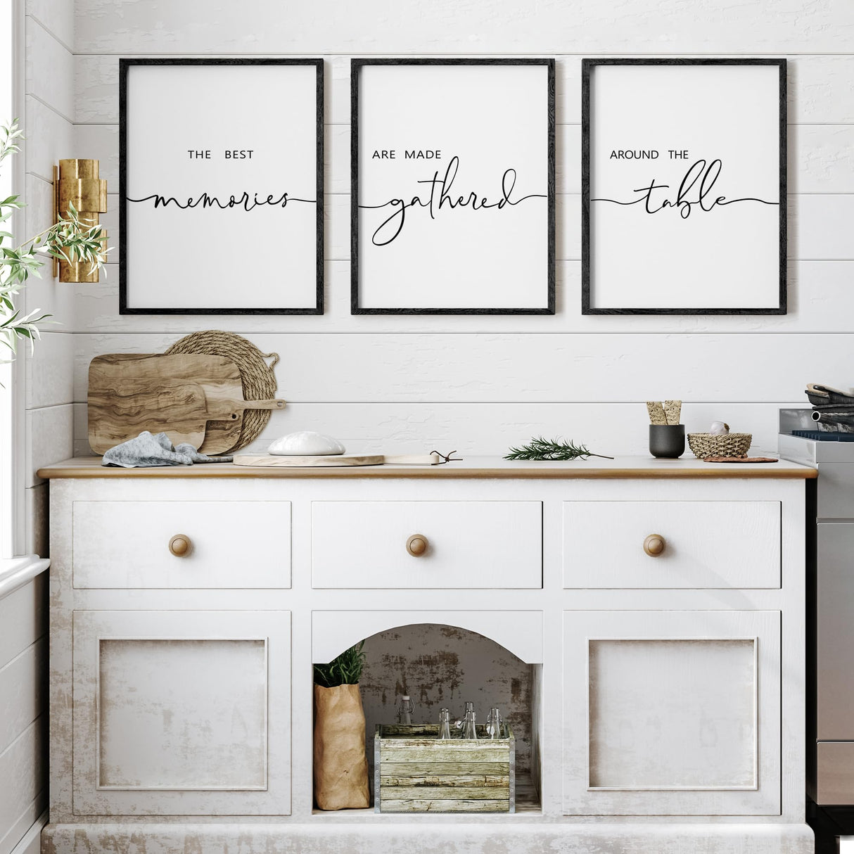 Houmury Set of 3 Framed Farmhouse Memories Around Table Sign Wall Decor for Living Room Wall Art Wood Signs (Black, 16"x24") Houmury