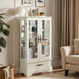 CKEASEAN Curio Cabinet 47" H Vintage Glass Display Cabinet with 3-Tier Adjustable Glass Shelves, Acrylic Mirrored Back Pane, Light Blub Included, China Cabinet for Living Room (White) CKEASEAN