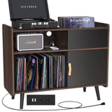 GDLF Large Record Player Stand, Vinyl Record Storage Cabinet with Power Outlet, Record Player Table Holds up to 350 Albums, Turntable Stand with Wood Legs for Living Room,Bedroom,Office GDLF