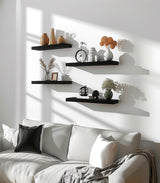 PHPH Wood Floating Shelves for Wall, Wooden Wall Shelves for Bedroom, Set of 6 Black 17 Inch PHPH