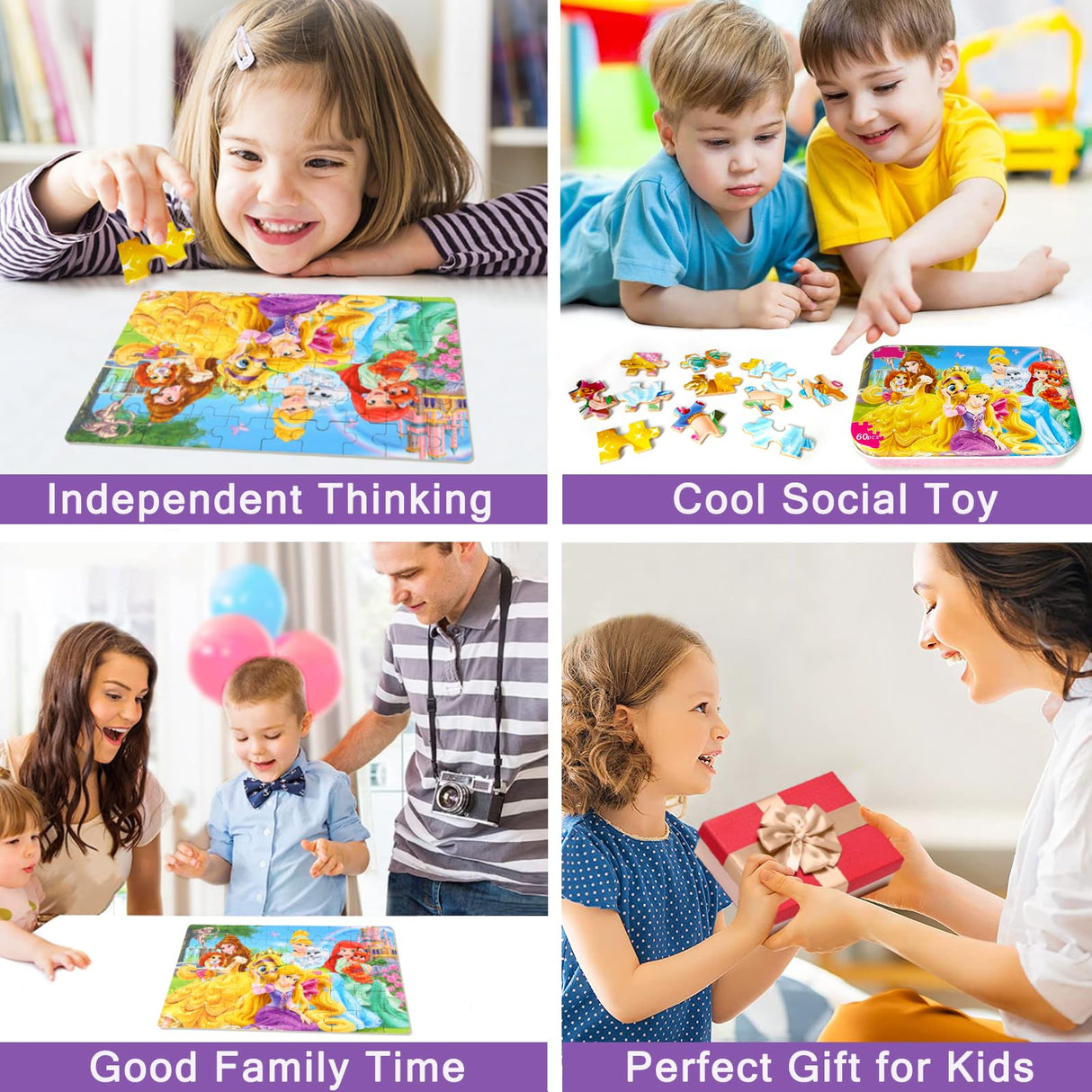 MZZOTOY Princess Puzzles for Kids Ages 4-8, 60 Pieces Puzzles for Kids Ages 3-5 Princess Puzzle for Girls and Boys Toys Jigsaw Puzzles in a Metal Box Educational Puzzles (Princess) MZZOTOY