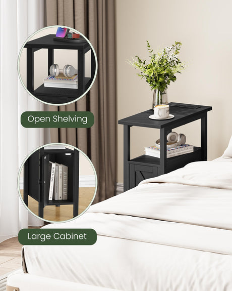 CHOEZON Farmhouse End Table, Narrow Side Table for Small Spaces, Slim Nightstand with Charging Station, with 2 AC Outlets, 1 USB and 1 Type-C Port, for Living Room, Bedroom, Black TBZ08UBB CHOEZON