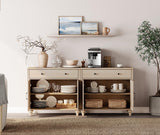 WAMPAT Buffet Cabinet with 4 Doors and 2 Drawers, Large Coffee Bar Table Wood Kitchen Storage Cabinets with Storage Cabinets, Modern Farmhouse Sideboard Credenza for Dining Room, Beige, 68 inch WAMPAT