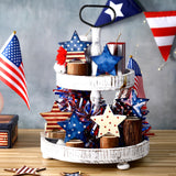 Beeveer 6 Pcs 4th of July Wooden Stars Signs Star Tiered Tray Decor Red Blue White Wood Star Shape Table Blocks for Party Home Office Table Shelf Decor for Independence Day(Patriotic Style) Beeveer
