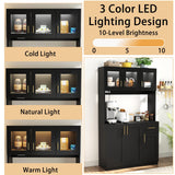 Vrmuxita Black Kitchen Pantry with Countertop: 71" Tall Kitchen Pantry Hutch Cabinet with Storage, Cabinet Hutch with Lights Outlets, Large Wood Food Cabinets (Black) Vrmuxita