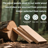 EITACHUL Solid Wood Brown Armoire Wardrobe Closet: 3 Door Solid Wood Wardrobe Cabinet with 2 Drawers, Armoire Closet with Hanging Rods Storing Clothes for Bedroom EITACHUL