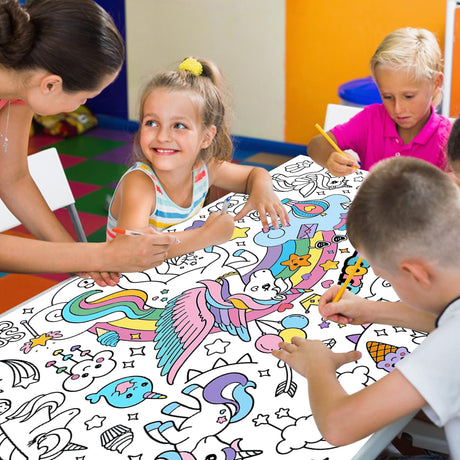 Leezead Giant Unicorn Coloring Tablecloth & Poster - Unicorn Party Table Cover with Coloring Paper for School, Classroom, Family Activity & Birthday Party Supplies Leezead