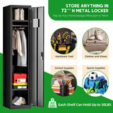 INTERGREAT Metal Locker for Employees with 4 Doors,72" Black Steel Locker Storage Cabinet with 4 Tiers,Tall School Lockers for Home Office,Gym INTERGREAT