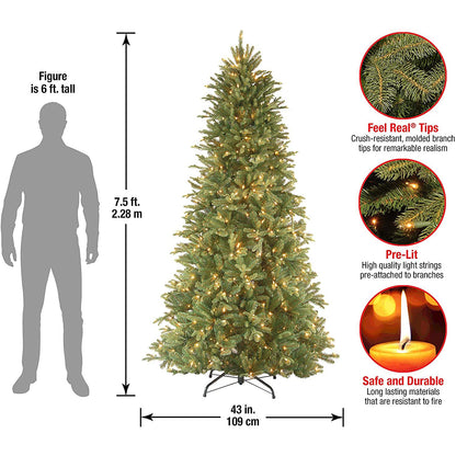 National Tree Company Pre-Lit 'Feel Real' Artificial Slim Christmas Tree, Green, Tiffany Fir, White Lights, Includes Stand, 7.5 Feet