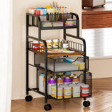 SWTYMIKI Rolling Cart with Drawers - Metal Utility Cart with Wood Shelf, DIY Divider and Locking Wheels, Craft & Art Cart Organizer for Under Desk Storage for Home Office Studio, Black SWTYMIKI