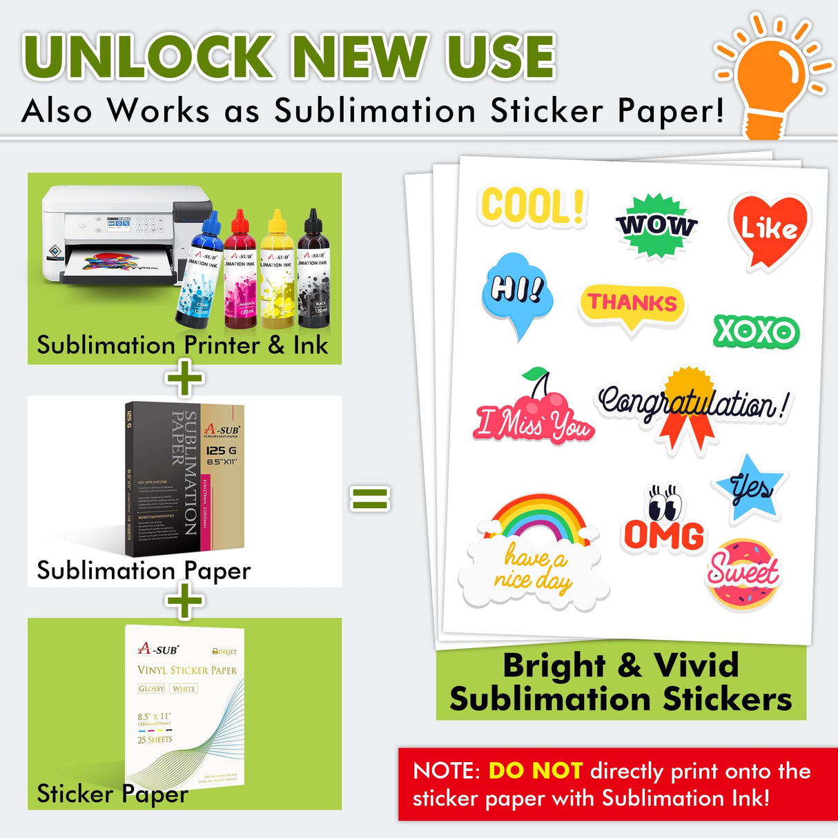 A-SUB 25 Sheets Vinyl Sticker Paper for Inkjet Printer - Glossy Printable Vinyl 8.5x11 Inch Waterproof Sticker Paper for DIY Any Decal You Like A-SUB