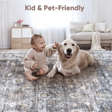 Rugcomf 8x10 Rug Washable Boho Soft Large Area Rug Non-Slip Faux Wool Vintage Rug for Living Room, Farmhouse, Dining Room, Indoor, Kids Playroom (Grey) Rugcomf