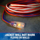 Southwire Heavy Duty Extension Cord, 50Ft, 12 Gauge, 3 Conductor, Outdoor Cord, Lighted End, SJTW, Red/White/Blue, 2548SWUSA1 Southwire