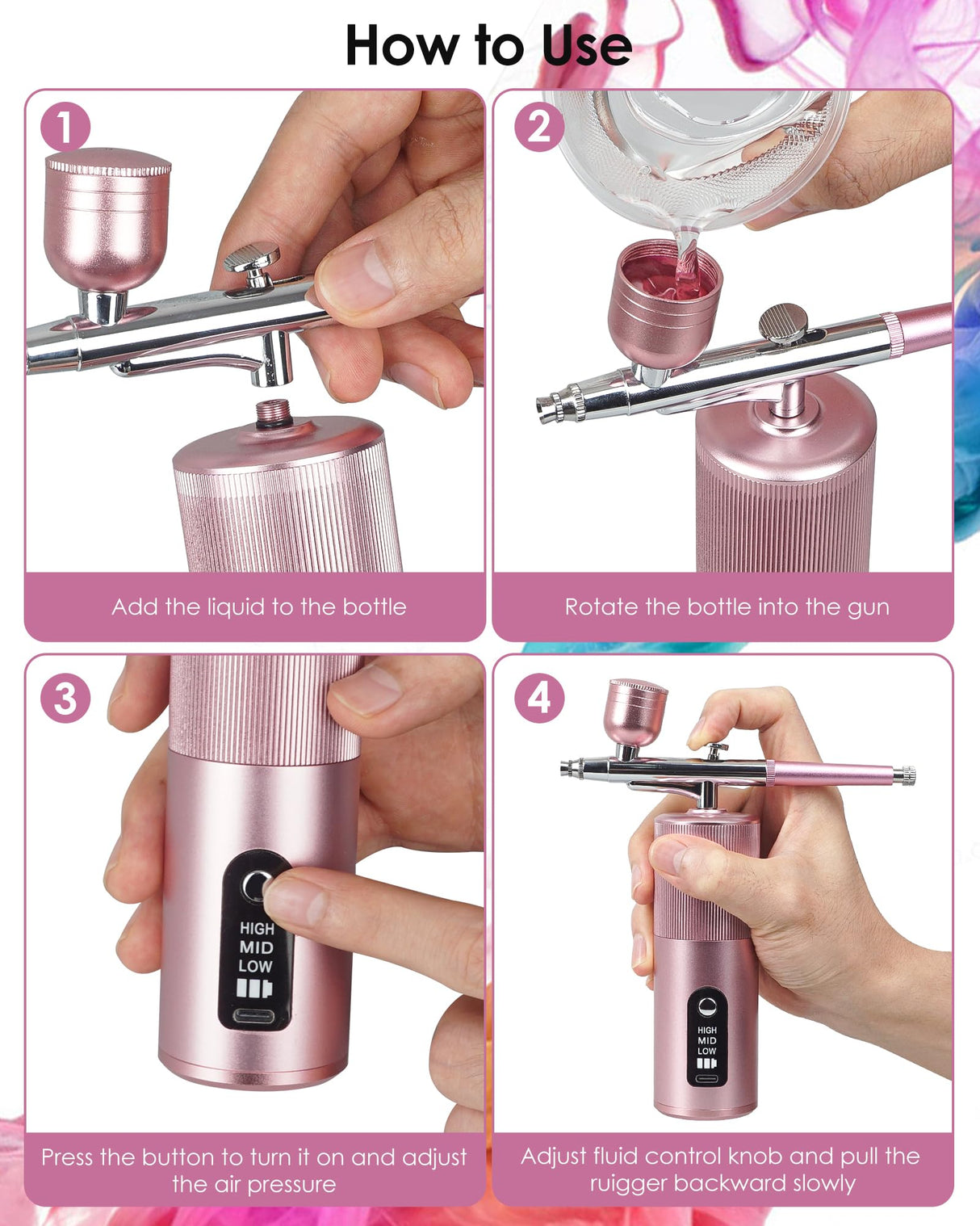 Airbrush Kit with Compressor - Airbrush for Nails,48PSI Screen Display Air Brush,Rechargeable Wireless Airbrush Gun Machine for Nail Art, Makeup, Painting, Cake Decor Rexley