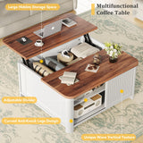 Decofy Lift Top Coffee Table with Storage, 31.5" Mid Century Modern Square Coffee Tables for Living Room, Large Hidden Storage Compartment, Adjustable Shelves & Sliding Door, White Decofy