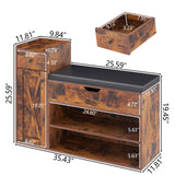 Gyfimoie Shoe Storage Bench, Farmhouse Entryway Bench with Drawer, 2-Tier Shoe Bench with Seat Cushion & Lift Top Storage Box, Slim Shoe Cabinet Bench for Entryway, Living Room, Bedroom (Rustic Brown) Gyfimoie