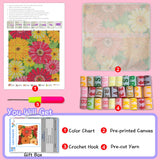 LAPATAIN Latch Hook Kits for DIY Throw Pillow Cover,Colorful Flowers Pattern Needlework Cushion Cover Hand Craft Crochet for Great Family 17x17inch LAPATAIN