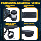 Furmax Height Adjustable Gaming Desk Gamer Table T Shaped with Carbon Fiber Surface Computer PC Desk with Full Covered Mouse Pad, Cup Holder & Headphone Hook, Black (55 Inch) Furmax