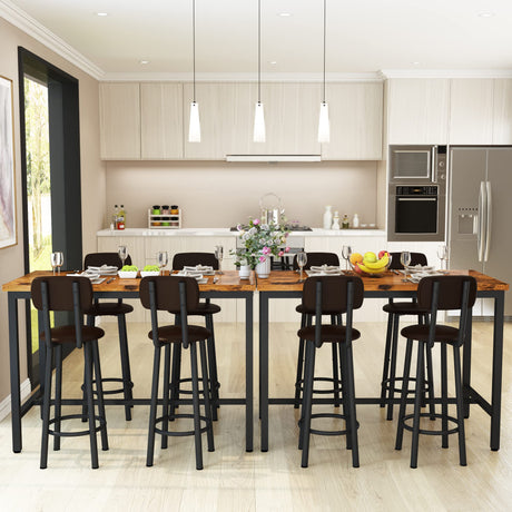Lamerge Rustic Brown Industrial Dining Table Set for 4 with PU Upholstered Stools Lamerge