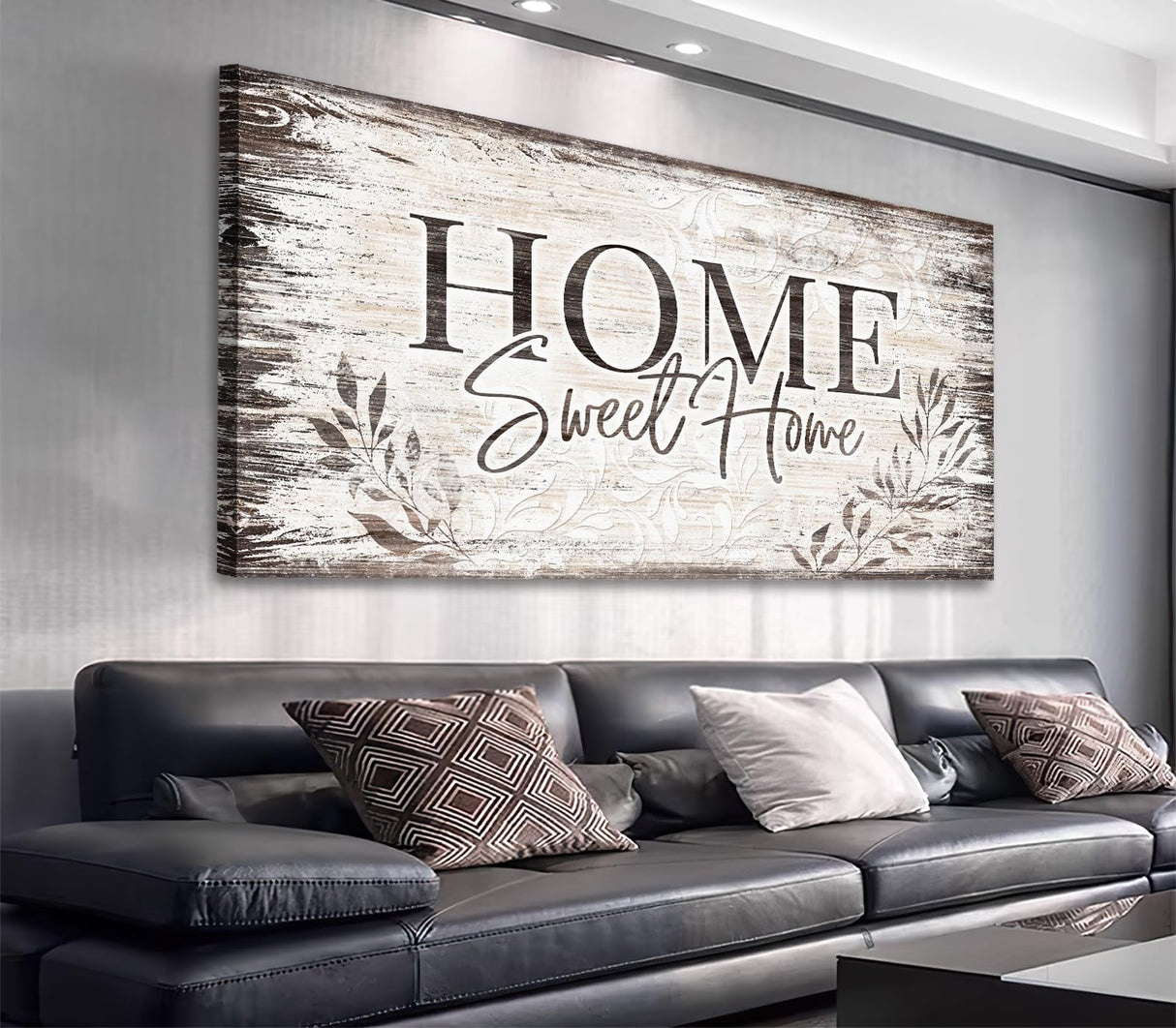 Home Sweet Home Wall Art Sign Large Dark Brown Farmhouse Wall Sign for Living Room Decoration Wooden Board Design Canvas Prints Modern Rustic Artwork Leaf Pictures Wall Decor 20" x 40" arteWOODS