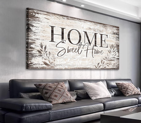 Home Sweet Home Wall Art Sign Large Dark Brown Farmhouse Wall Sign for Living Room Decoration Wooden Board Design Canvas Prints Modern Rustic Artwork Leaf Pictures Wall Decor 20" x 40" arteWOODS