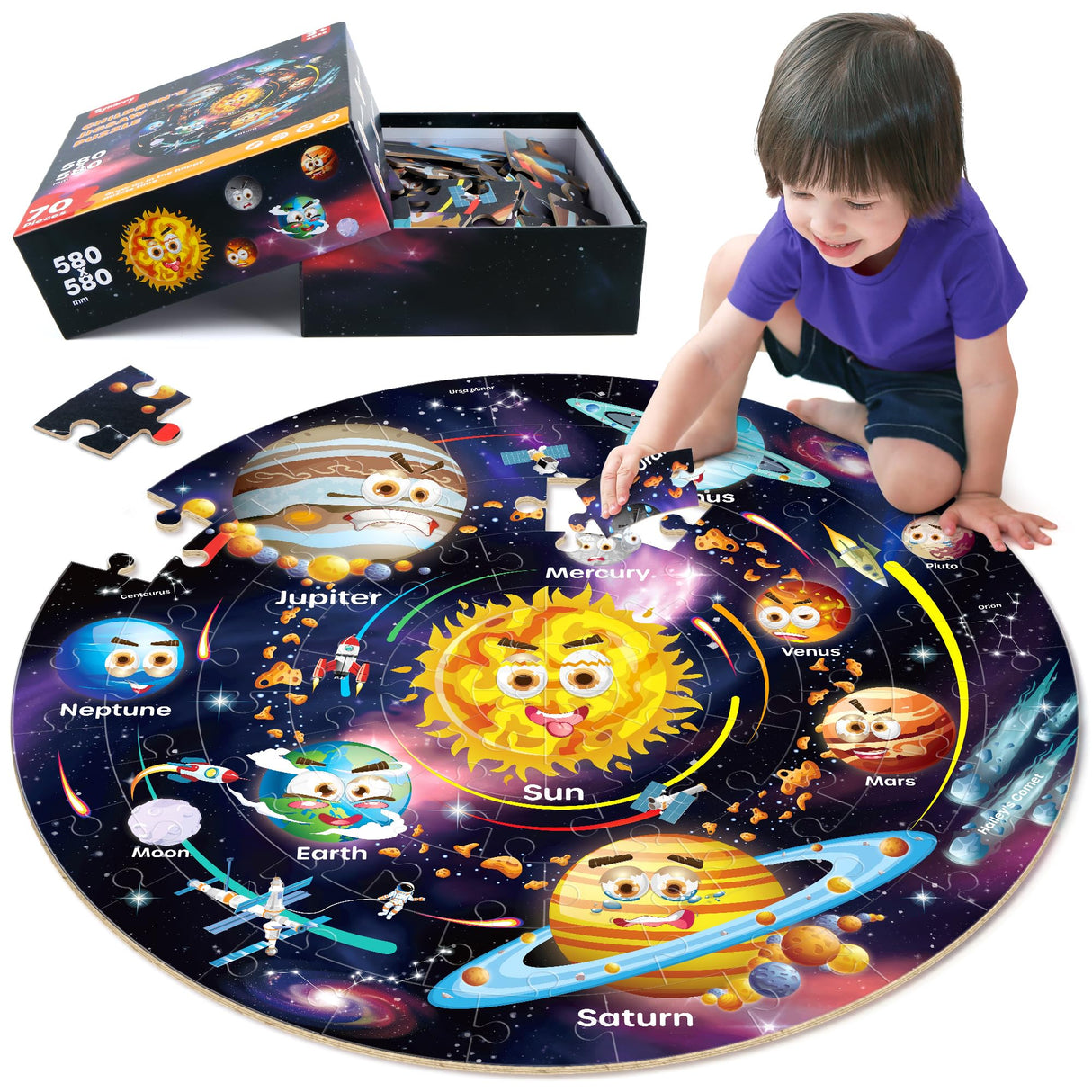 SYNARRY Solar System Floor Puzzles for Kids Ages 4-8, Large 70 Piece Jigsaw Puzzles for Kids Ages 4-6, Space Planet Astronaut Toys Gifts Puzzles for 3-5 5-7 8-10 Years Old Toddlers Boys Girls Children SYNARRY