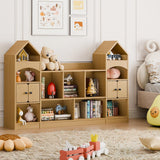 Vabches Castle Shape Children's Bookshelf, Kids Bookcase Display Case Kids Toy Storage Organizer Multifunctional Storage Cabinet Bookshelf Suitable for Playroom, Children's Room, Living Room, Oak Vabches