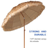 AMMSUN 7.5ft Hula Thatched Tiki Patio Beach Umbrella Hawaiian Style 10 Ribs UPF 50+ with Tilt Carry Bag for Outdoor Tiki Bar, Tropical Palapa, Patio Garden Beach Pool Backyard Natural Color AMMSUN