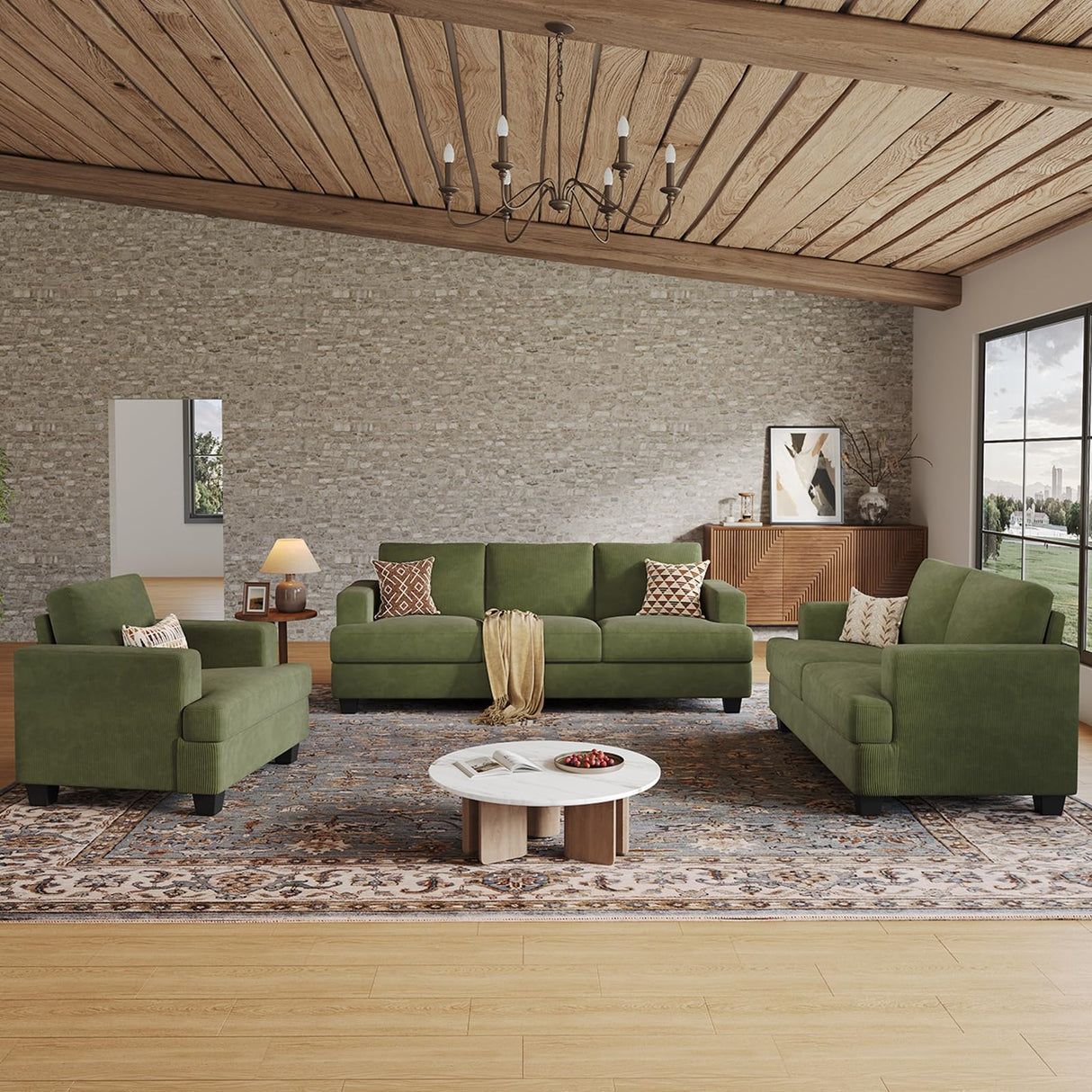 COPIAE 63 Inch Sofa with Extra Deep Seats Oversize, Corduroy Fabric 2 Seater Sofa for Living Room,Modern Couch and Loveseat, Comfy Armrests and Seats and Backrests, Easy Installation, Green COPIAE