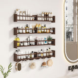 ECOOCE 34Inch Nursery Bookshelves,Set of 4,Wall Floating Shelf Kids Coat Rack with 6Hooks,Hanging Book Shelf for Baby Nursery Room Décor (Dark Brown, 34) ECOOCE