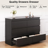 Jocoevol Modern Black 6 Drawer Dresser - Simply Chest of Drawers for Bedroom, Closet, Living Room, Hallway, Entryway, Wood Storage Double Dresser with Smooth Metal Rails - Black Jocoevol