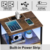 Tohomeor Nightstand with Charging Station USB Outlet and LED Light End Table Dresser with 2 Fabric Drawers Open Storage Shelf for Bedroom Living Room Sofa Beside (1, Multi) Tohomeor